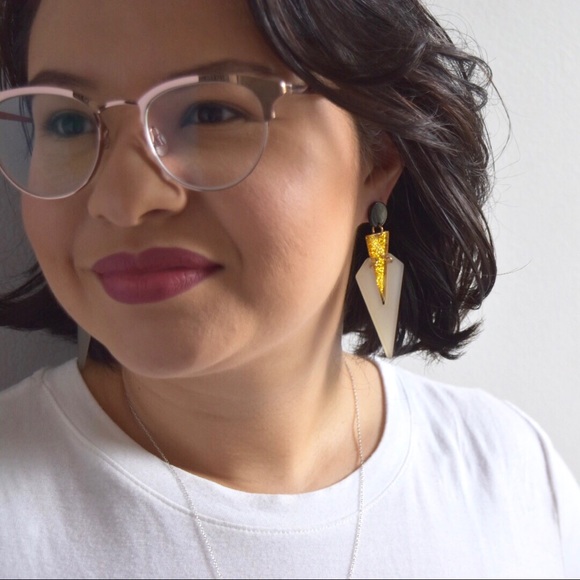 Geometric Gold Glitter Acrylic Earrings - Picture 4 of 5